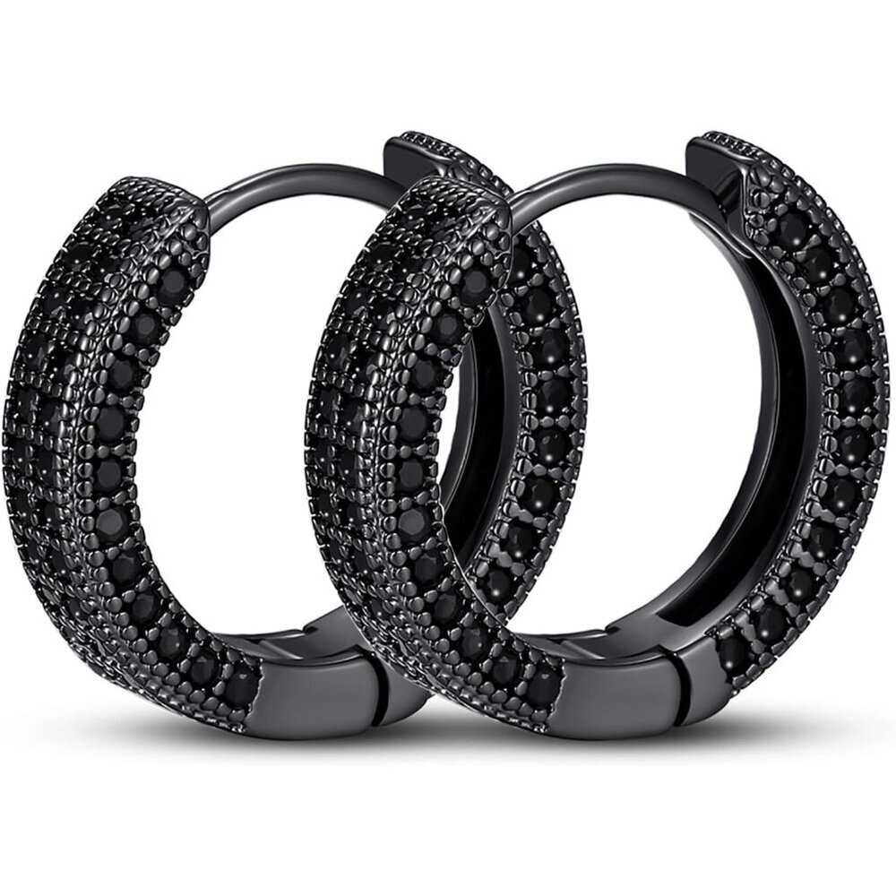 Unisex Black Garnet Sapphire Emerald Cubic Zirconia Diamond Huggie Earrings